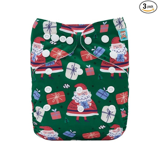 ALVABABY Christmas Baby Cloth Diapers One Size Adjustable Washable Reusable for Baby Girls and Boys 1 Pack with 2 Inserts QD93-2T