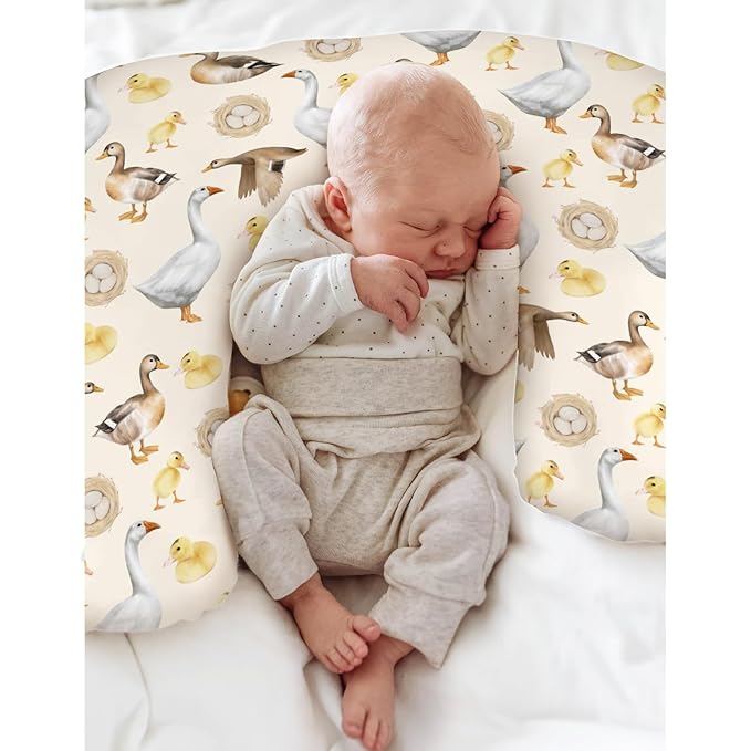 Watercolor Farm Birds Ducks Baby Nursing Pillow Covers for Boy Girl Cute Farm Animals Nursing Slipcovers for Breastfeeding Pillows Farmhouse Duckling Soft Stretchy Removable Cover for Newborn Infant