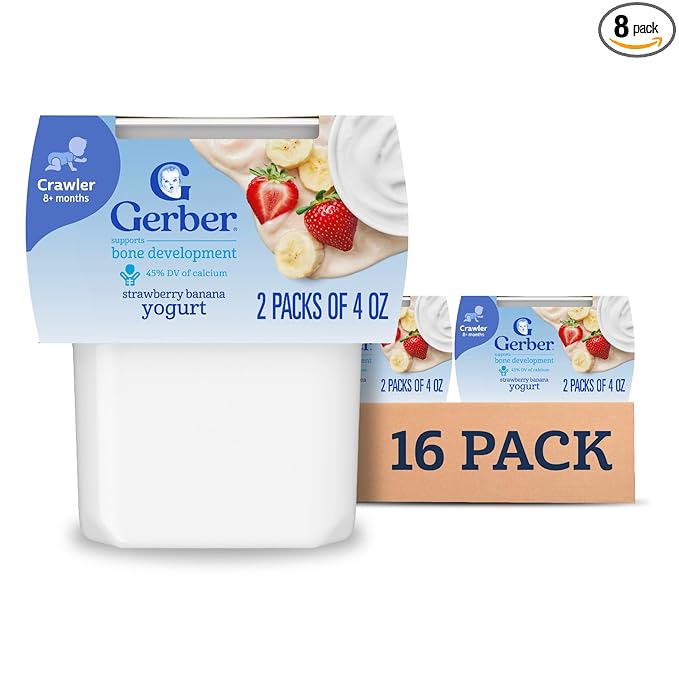 Gerber Stage 3 Baby Food, Strawberry Banana Yogurt Puree Tubs, Baby Puree, 2 Count 4oz (Pack of 8)