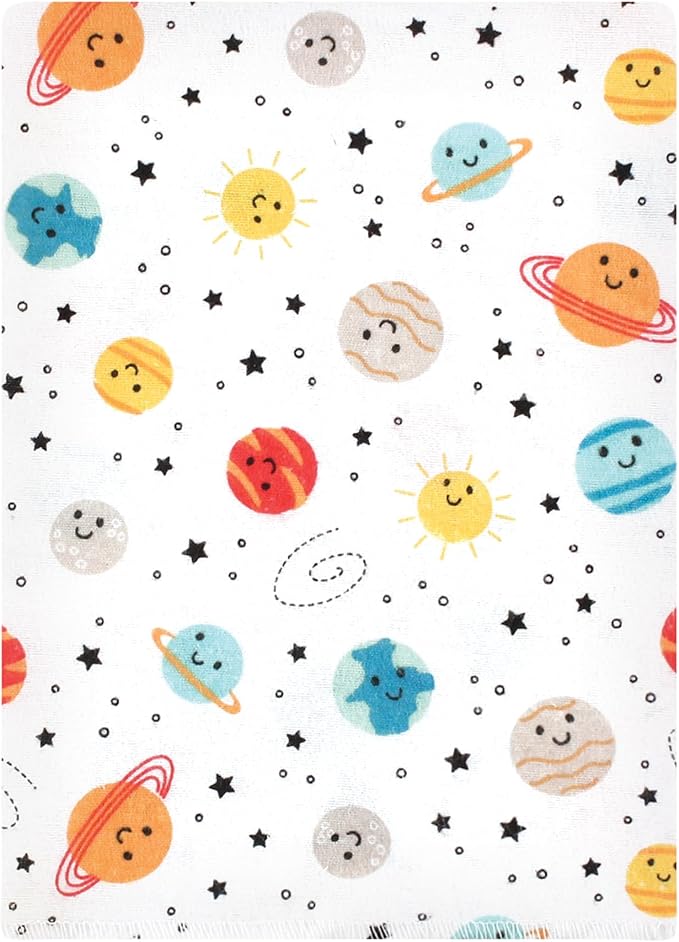 Hudson Baby Unisex Baby Cotton Flannel Burp Cloths Bundle, Happy Planets, One Size
