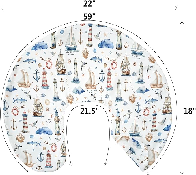 Sailing Adventure Baby Nursing Pillow Covers for Boy Girl Sea Lighthouse Ship Anchors Whale Shells Nursing Pillowcase for Breastfeeding Pillows Boho Beach Summer Soft Stretchy Slipcovers for Newborn