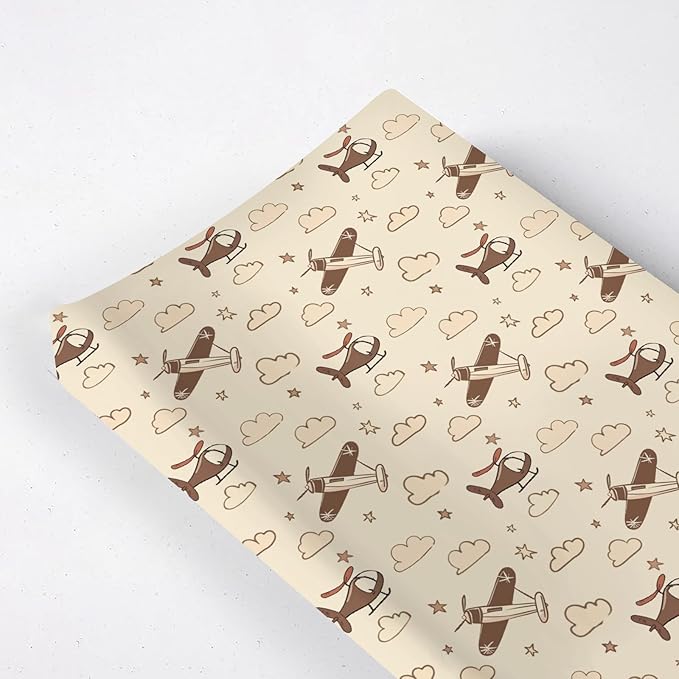 Cartoon Helicopter Aircraft Clouds Stars Pattern Baby Changing Pad Cover, Unisex Plane Nursery Diaper Changing Table Pad Mat Sheet for Boys Girls-16x32