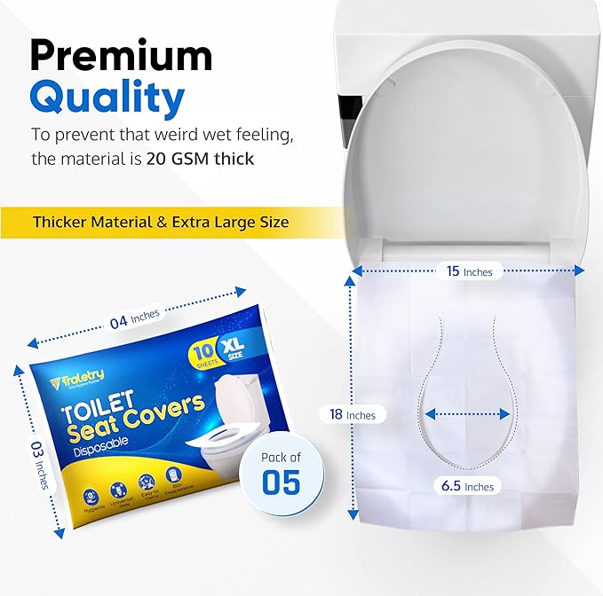 Toilet Seat Covers Disposable Flushable Travel Pack of 50, XL Biodegradable Paper Toilet Seat Covers for Adults & Kids, Public Restroom, Airplane & Camping Travel Essentials