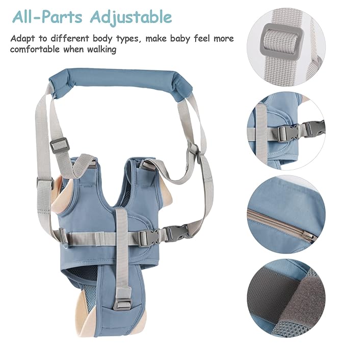 Baby Walking Harness Handheld Baby Walker Assistant Belt Adjustable Toddler Infant Walker Harnesses Standing Up Walking Learning Helper with Detachable Crotch for 9-24 Month Old (Blue)