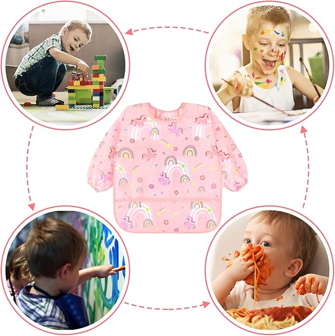 Accmor 3 Pack Long Sleeve Bibs, Baby Smock Waterproof Sleeved Bib Smock for Baby Toddler 6-36 Months