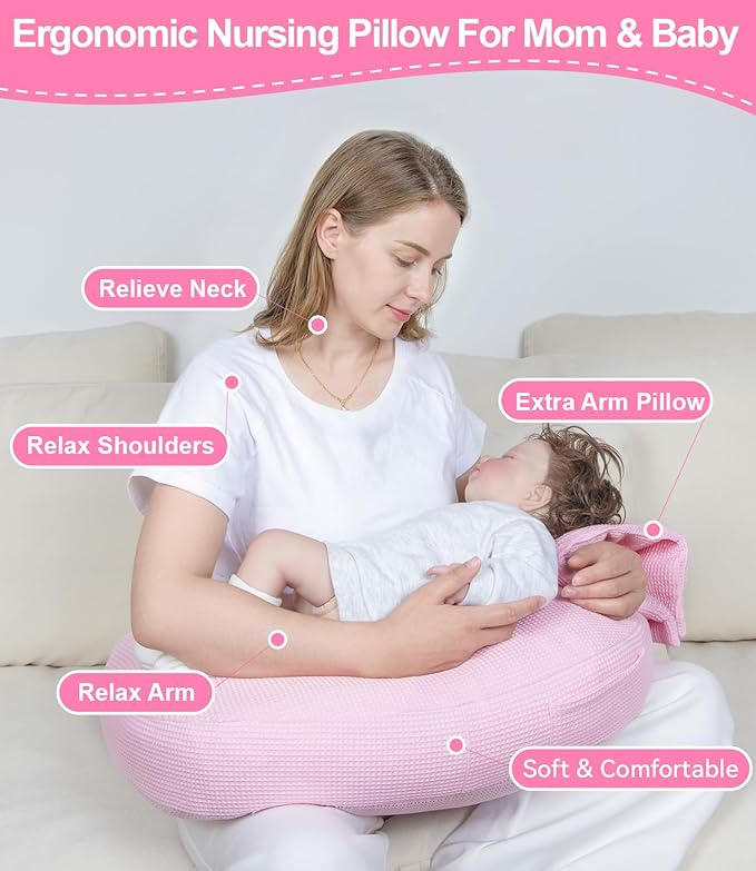Nursing Pillow for Breastfeeding Bottle Feeding, Ergonomic Baby Feeding Support Pillow, Tummy Time Sitting Support, Washable Cover, 16 CFR 1242 Compliant