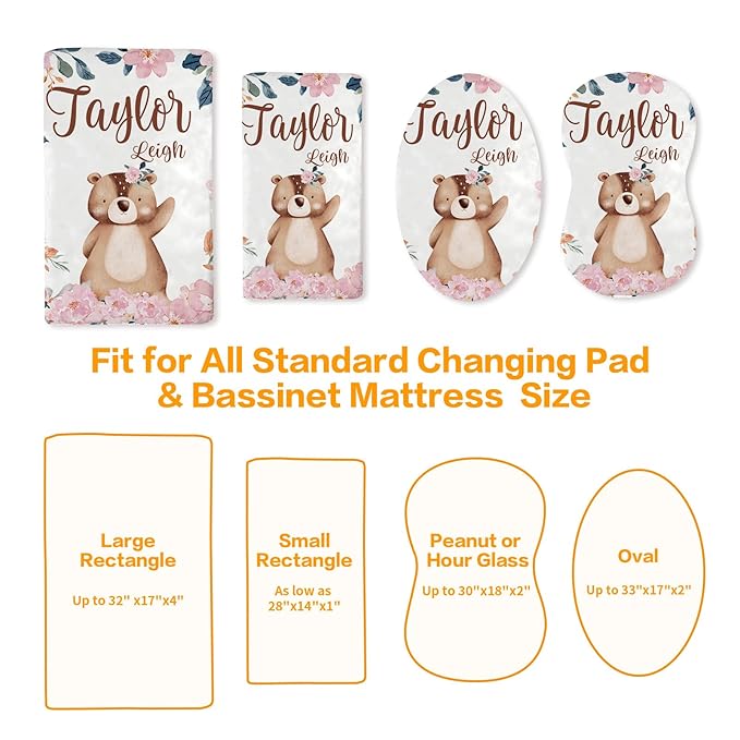 Custom Changing Pad Cover Set - Jersey Knit Comfy CozyUltra Soft Unisex Diaper Changing Table Covers with Personalized Name for Baby Boys Girls - Waterproof Ultra Soft 4 Pcs Set Style16