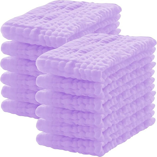 Lovely Care 12 Pack Muslin Burp Cloths 100% Cotton Muslin Cloths Large 20''x10'' Extra Soft and Absorbent Baby Burping Cloth - Purple