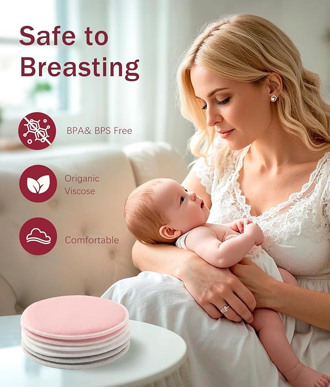 Washable Nursing Pads 6 PCS Reusable Breast Pads for Breastfeeding Soft and Super Absorbent Nipple Pads with Laundry Bag & Travel Storage Bag for Postpartum Essentials - 4.8inch