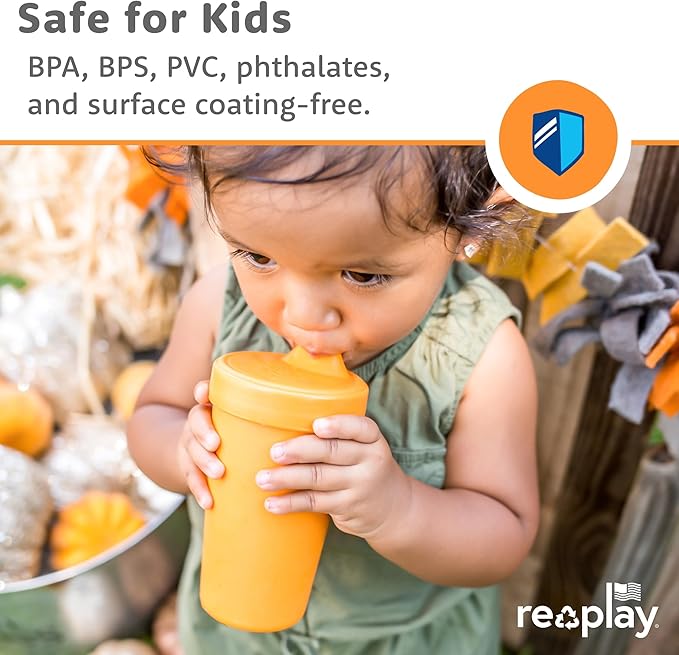 Re-Play Spill-Proof Sippy Cups for Toddlers - Kids Reusable 10 Oz Set of 3, Dishwasher & Microwave Safe, Made in USA, Mermaid