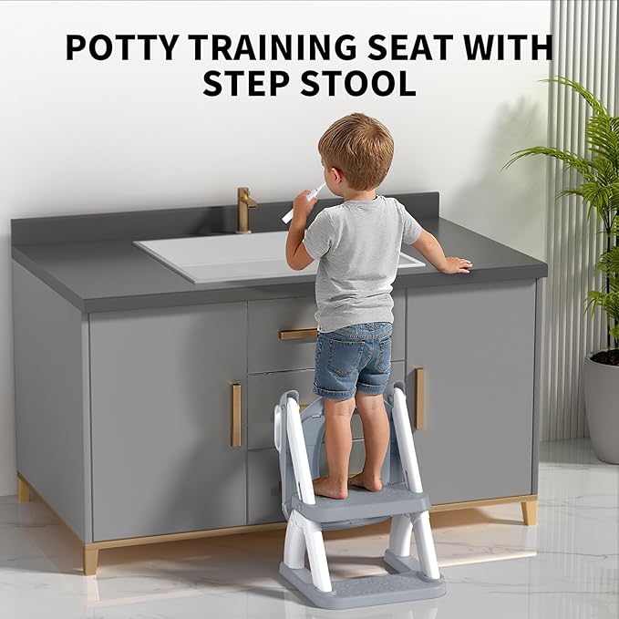 Potty Training Seat for Toddlers, 2 in 1 Potty Training Toilet with Anti-Slip Pad Step Stool, Toddler Toilet Seat for Boys and Girls (Include 2 Ducks)