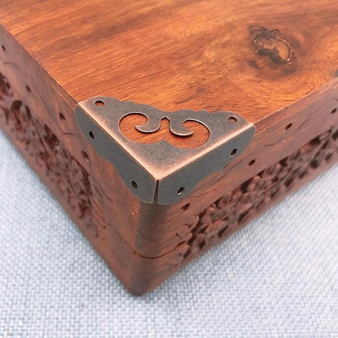 4Pcs Iron Red Copper Vintage Decorative Corner Protector Guards Edge Cover for Chest Case Box-1.22" x 1.22" x 0.43"
