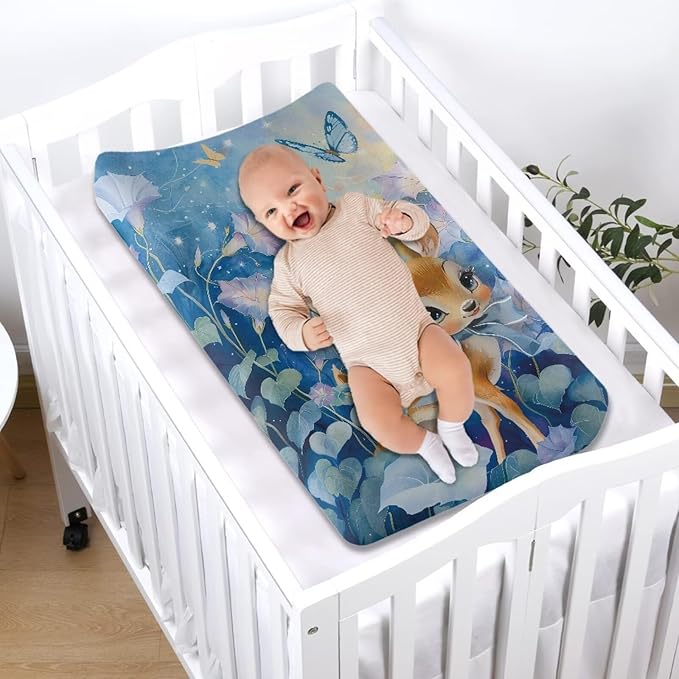 Cute Deer Baby Changing Pad Cover Cozy Breathable Universal Tray Table Mat Waterproof Stretchy Lightweight Sheet Crib Mat
