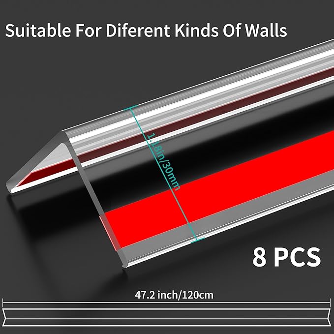 30x30mm Self Adhesive Corner Guard, 8pcs 47.2" Wall Corner Protector Strip, Flexible PVC Edge Trim, Peel and Stick Corner Protection for Furniture, Wall Edges & Table Corners