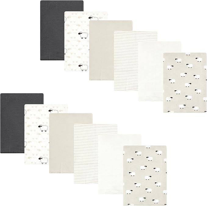 Hudson Baby Unisex Baby Flannel Burp Cloth 12pk, Taupe Sheep, One Size