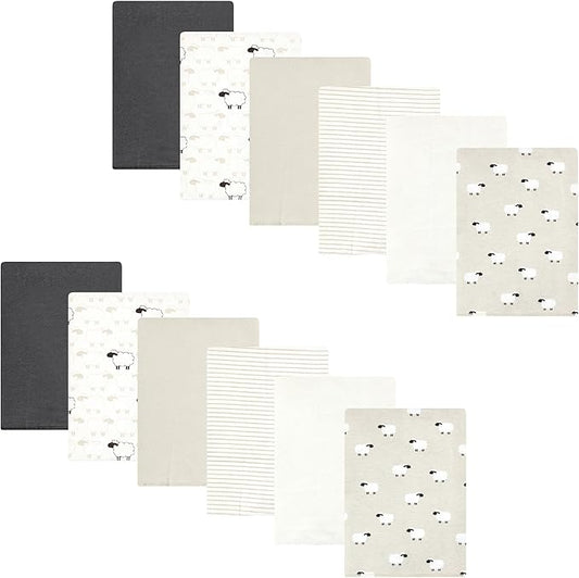 Hudson Baby Unisex Baby Flannel Burp Cloth 12pk, Taupe Sheep, One Size