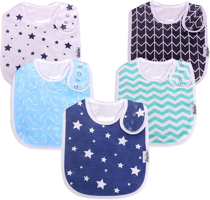 KiddyStar Drool Bibs for Babies – Organic, Unisex, Soft Absorbent Teething Bibs with Adjustable Snaps