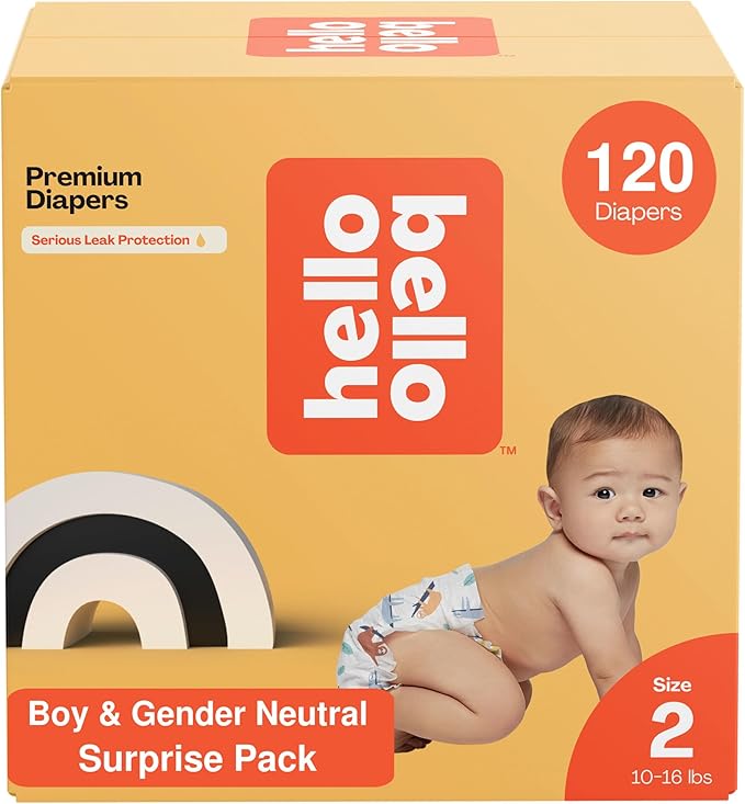 Hello Bello Diapers, Size 2 (10-16 lbs) Surprise Pack for Boys - 120 Count of Premium Disposable Baby Diapers, Hypoallergenic with Soft, Cloth-Like Feel - Assorted Boy & Gender Neutral Patterns 160002
