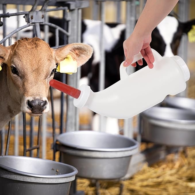 POPETPOP Calf Milk Feeder Bottle 1 Set Calves Nurser Bottles with Handle and Silicone Lamb Cow Nursing Feeding Bottle Farm Goats Milk Feeder Livestock Supplies