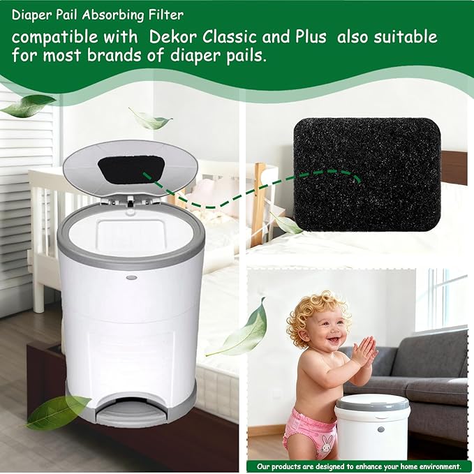 8 Pack Carbon Diaper Pail Deodorizer Filter,Odor Absorber Activated Carbon Filter Compatible with Dekor Classi/Plus Diaper Pail,Keeping House Air Fresh