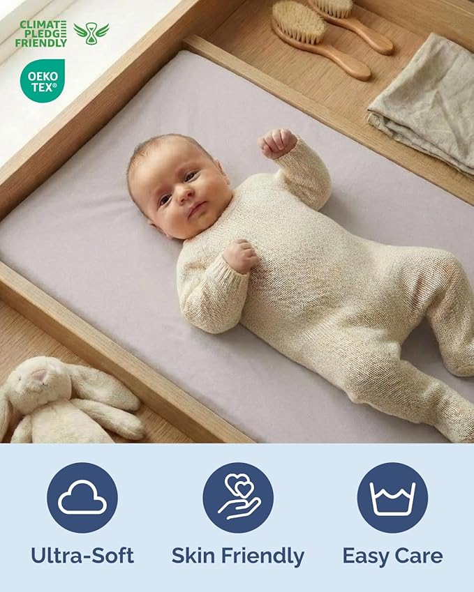 Changing Pad Cover - Pack of 2 Soft Unisex Diaper Change Microfiber Table Sheets - Fits 32"x16" Contoured Pad - Changing Pad Cover for Baby Boys & Girls - Snug, Machine Washable - Oeko-Tex, Stone Grey