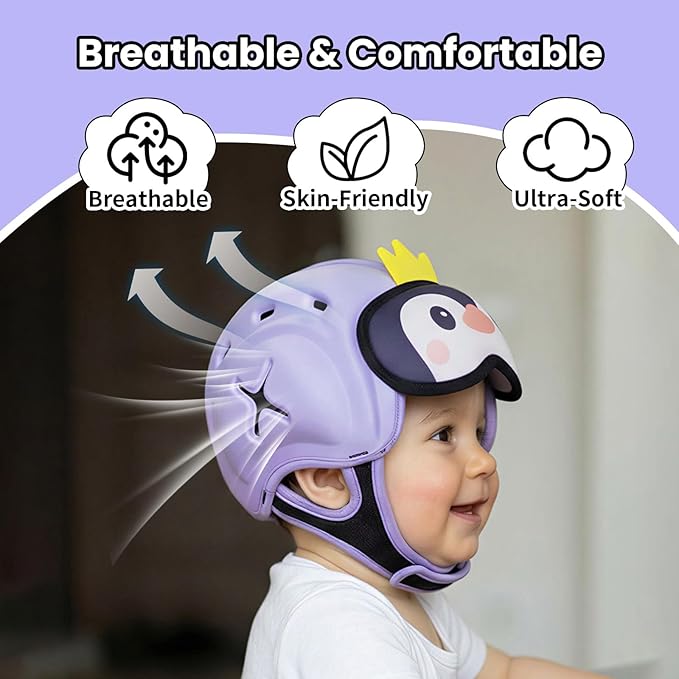 Mambobaby Baby Head Protector Helmet for Crawling and Walking, Breathable Soft Helmet, Ultra-Lightweight & Adjustable, Prevents Bumps Safety Helmet for Infants Toddlers 6-24 Months (Waddle Penguin)