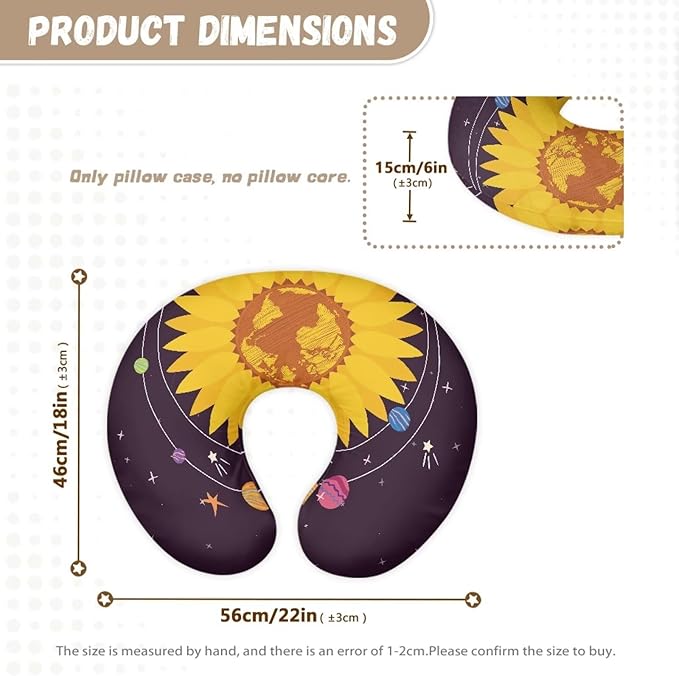 Nursing Pillow for Baby Girl，Removable Nursing Cover for Breastfeeding Pillows,Ultra-Soft Baby Nursing Pillow Covers Fits Newborn Feeding Pillow Purple,Sunflower Planets(Cover Only)