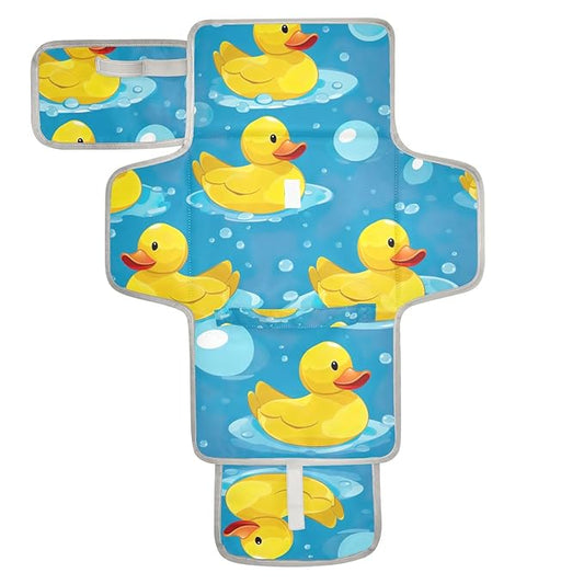 Yellow Rubber Ducks Blue Portable Changing Pad for Unisex Baby Toddler Waterproof Foldable Baby Changing Mat with Pillow & Shoulder Strap Travel Changing Kit for Gift Traveling Hiking
