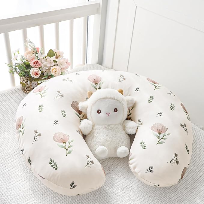 SWESEN Nursing Pillow Covers, Ultra Soft Nursing Cover for Breastfeeding Pillows, Stretchy Nursing Pillow Slipcover for Baby Girls Boys, Fits Standard Nursing Pillow, Floral