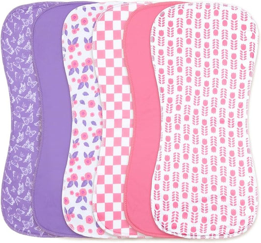 2-in-1 Burp Cloths and Baby Bips - 6 Pack Large Super Absorbent Soft Cotton Burping Cloths for Spit Up, 3 Layers Thick Baby Burp Rags for Girls & Boys