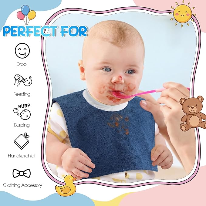 Foaincore 6 Pcs Pullover Baby Bibs Cotton Terry Toddler Absorbent Infant for Feeding and Drooling Towel Bib (Lovely Colors)