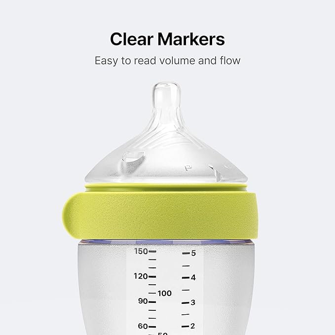 Comotomo Silicone Baby Bottle Gen 2 – 2026 Release (5oz) – True Slow-Flow Nipple for Newborn Feeding (0-3 Months) with Dual Anti Colic Vents for Breast to Bottle Transition, Green (Double Pack)