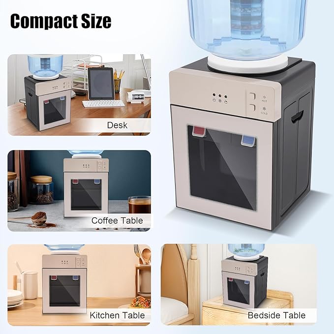 Top Loading Desktop Water Cooler Dispenser, 550W 110V Countertop Hot & Cold Water Coolers Drinking Fountain Portable Water Warmer for Home Bedroom Studio Office Grocery Store
