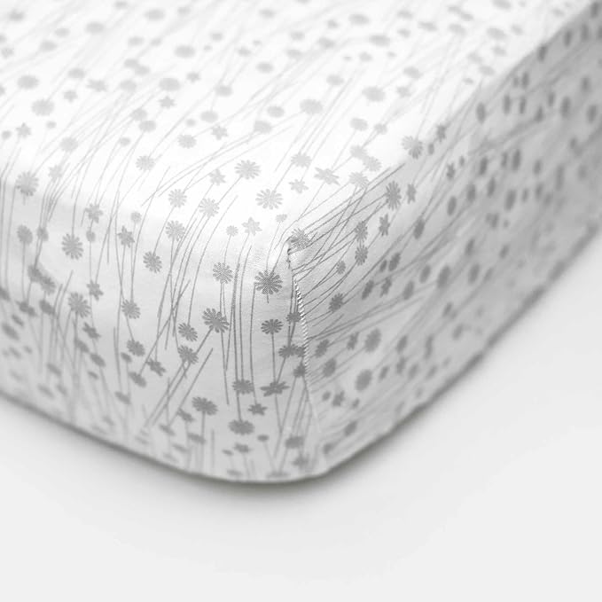 SheetWorld Baby Fitted Bassinet Sheet 15 x 33 inches, 100% Cotton Woven Sheet, Unisex Boy Girl, Grey Floral Stems, Made in USA