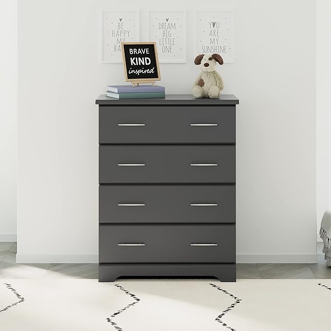 Storkcraft Brookside 4 Drawer Dresser (Gray) – GREENGUARD Gold Certified, Nursery Dresser for Kids Bedroom, Chest of Drawers