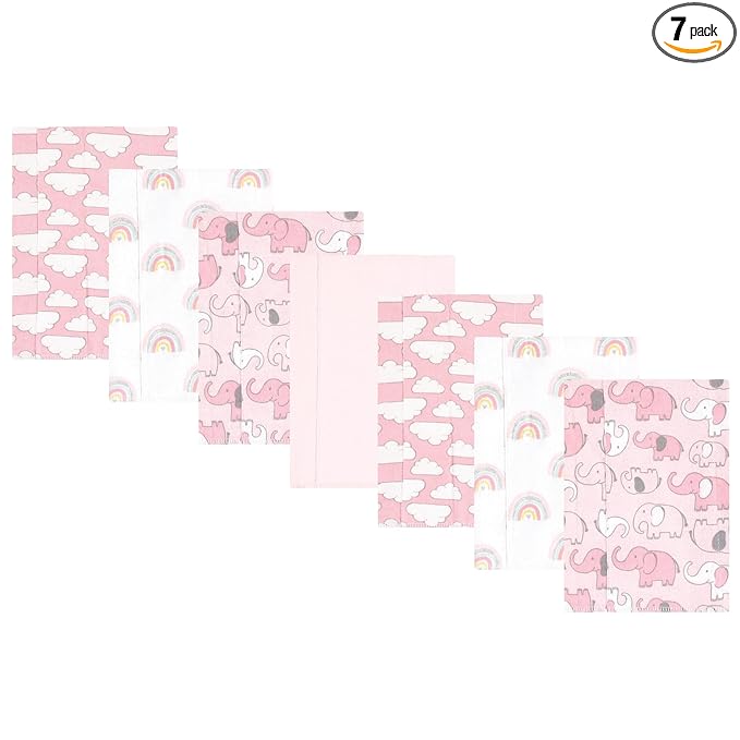 Hudson Baby Unisex Baby Cotton Flannel Burp Cloths 7-Pack, Girl New Elephant, One Size