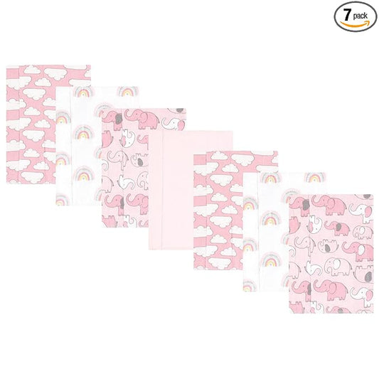Hudson Baby Unisex Baby Cotton Flannel Burp Cloths 7-Pack, Girl New Elephant, One Size
