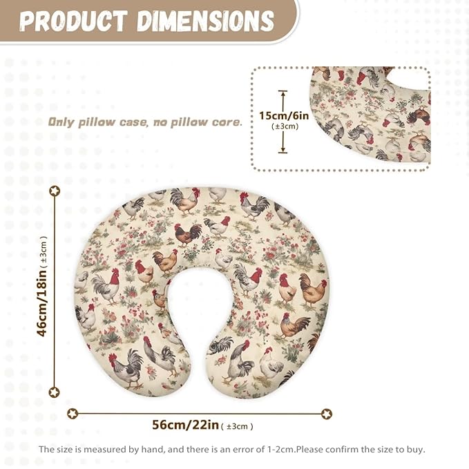 Chicken Nursing Pillow Cover for Baby Girl Breastfeeding Pillow Slipcover with Hidden Zipper Nursing Pillow Covers for Breastfeeding Vintage Nursing Protective Case Beige