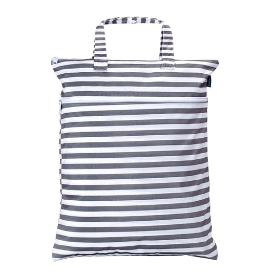 Teamoy Travel Hanging Wet Dry Bag Organizer (17.3 x 13.4 inches) with Two Compartments for Cloth Diaper, Laundry, Swimsuits and More, Easy to Hang Everywhere (M, Gray Strips)