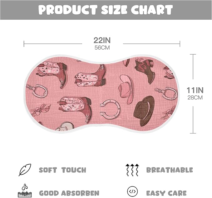 Western Cowgirls Pinks Burp Cloths Baby Boys Girls Absorbent Soft Cotton Burping Cloths Rags, 4 Pack
