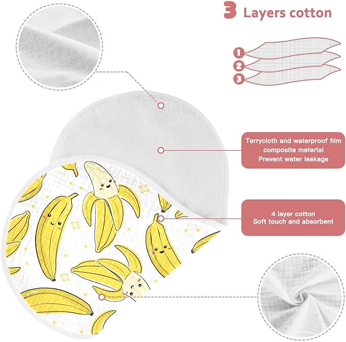 vvfelixl Burp Cloths Cute Bananas for Baby Boy Girls Baby Washcloths Burp Rags 1 Pack White