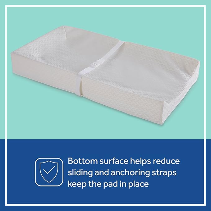 Sealy Baby Cotton Comfort Waterproof 3-Sided Contoured Diaper Changing Pad for Dresser or Table, Durable Easy to Clean Surface, Eco Friendlier Cover & Soy-Enhanced Foam, Made in USA - White, 32x16”