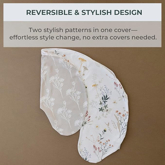 Pobibaby 1-Pack Premium Nursing Pillow Cover - Ultra Soft & Stretchy 96% Cotton, Breastfeeding Pillow Cover for Baby Boys and Girls (Wildflower)