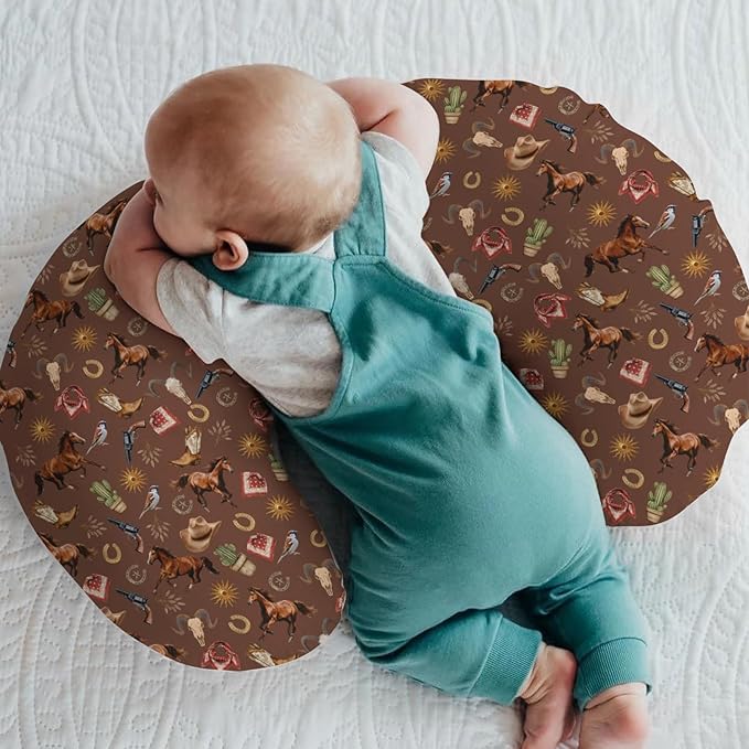 Western Cowboy Baby Nursing Pillow Covers for Boy Girl Vintage Horse Cowboy Boots Hat Cactus Goat Sun Nursery Pillowcase for Breastfeeding Pillows Wild West Soft Stretchy Slipcover for Newborn Infant