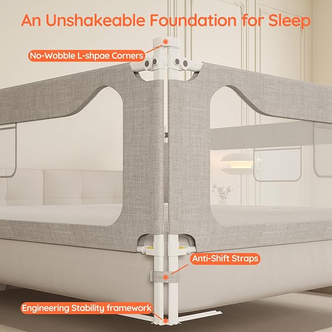 colorfarm Queen Size Toddler Bed Rail 3-Sided Bed Rail Guard with Safety Lock - Adjustable Bedrails for Baby Infant Child (78.7x78.7x59)