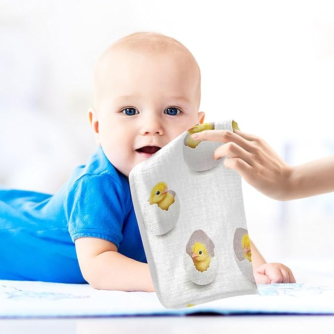 vvfelixl Yellow Chick Egg Baby Burp Cloths Baby Muslin Washcloths for Boys Girls Cotton Babys Face Towel for Newborn Infants Soft and Absorbent 11.8 X 11.8 in, 5 Pack