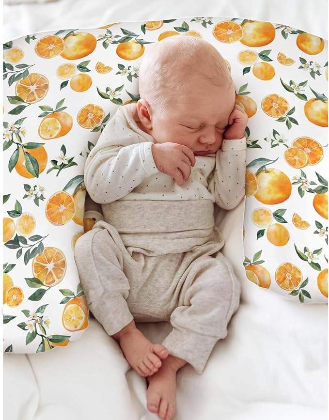 Watercolor Oranges Baby Nursing Pillow Covers for Boy Girl Orange Flowers Leaves Nursery Slipcovers for Breastfeeding Pillows Tropical Summer Citrus Fruits Soft Stretchy Covers for Newborn Infant