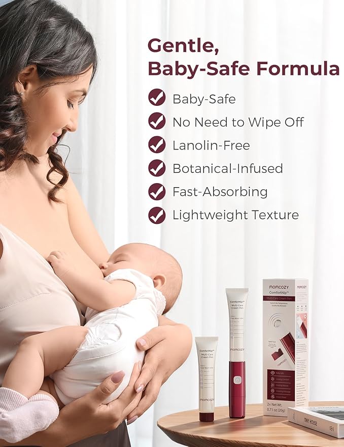 Momcozy ComfortNip™ 3-in-1 Multi-Care Cream Pen Kit, Heat/Cool/Vibe Breastfeeding Pen + Nipple Cream Refills Combo, Rechargeable Touch-Free 316 Steel Head for Nipple Pain Relief & Clogged Ducts