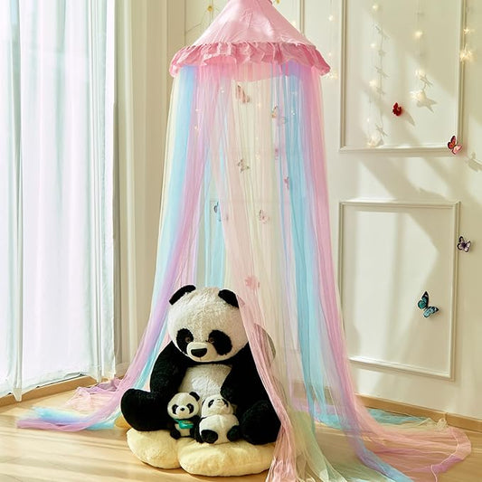 Pink Rainbow Bed Canopy Twin Size Breathable Canopy Bed Curtain for Bed,Princess Play Tent for Girls Bedroom Decoration Reading Nook