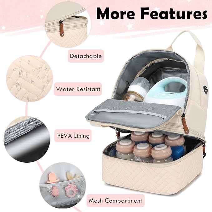 Breast Pump Bag for Spectra S1/S2 - Spectra Pump Bag with Ice Pack & Waterproof Mat, Portable Breast Milk Cooler Case for Work, Travel and Family Use, Beige